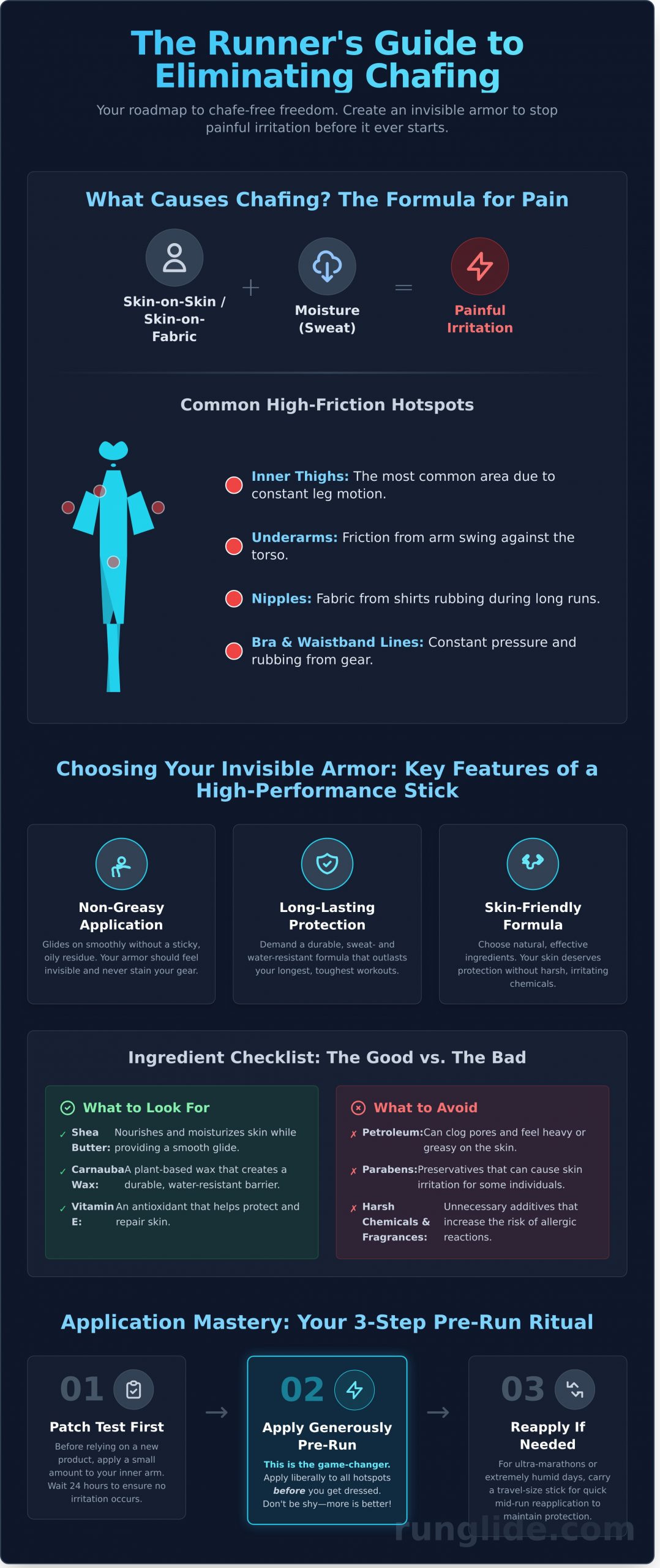 The Ultimate Guide to Anti-Chafe Sticks for Runners - Infographic